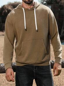 Manfinity Nomadique Men's Casual Everyday Commute Minimalist Solid Color Pocket Drawstring Hoodie, Spring/Autumn, For Fall