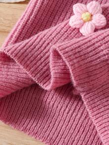 SHEIN Vintaside Kids Girls Handmade Flower Knitted Dress, Round Neck Long Lantern Sleeve Cute & Elegant Pink Dress Girls Knit Dress Girls Sweater Dress Baby Girl Sweater Dress Girl Flower Dress Toddler Girl Sweater Dress Fall Winter