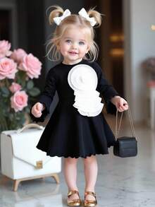 Babygirl Elegant & Cute Casual Black Long Sleeve Knit Dress, Mommy And Me Matching Outfits (2 Pieces Sold Separately) Fall Winter