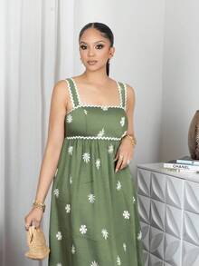 Melissa Matos Rochie maxi lungă pentru femei, design minimalist la modă, potrivită pentru vară - Verde - Vizualizare 5