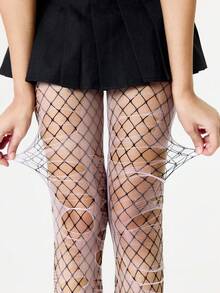 ROMWE Kawaii 1 Đôi tất lưới lưới nhỏ màu đen trơn + 1 Đôi tất màu hồng, Bộ đồ phong cách Y2K Baddie, Thích hợp để mặc hàng ngày khi đi dạo phố - Nhiều màu - Xem 3