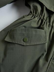 SHEIN Clasi 大尺碼女款軍綠色冬季休閒 Met Gala 風格毛領連帽加厚棉襖，優雅時尚百搭通勤保暖內裡外套 - 軍綠色 - 查看 4