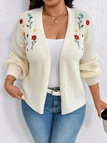 EMERY ROSE Plus Size Women Casual Embroidered Cardigan Sweater - Multicolor - View 8