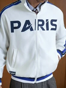 TOKVUE Men Casual Letter Graphic Zip Up Jacket,Back To School, Fall - Multicolor - View 8