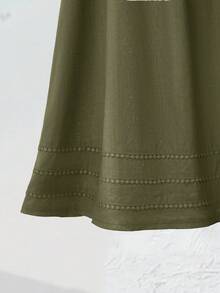 SHEIN LUNE 女士纯色打结装饰休闲百搭亚麻半身裙，舒适秋冬夏季新年款 - 軍綠色 - 查看 4