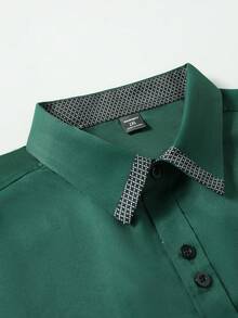 Manfinity Mode Áo sơ mi nam tay dài, cài nút, thiết kế túi cỡ lớn, mùa thu - Màu xanh lá cây đậm - Xem 5