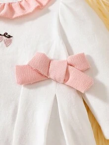 SHEIN 秋季新品新生女婴优雅甜美可爱简约休闲风格蝴蝶结公主裙长袖连体衣 - 粉色 - 查看 4