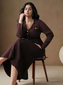 Anewsta Plus Size Sweater Dresses - Rust Brown - View 5