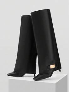 MOTF 漆皮及膝马靴，细高跟女靴 - 黑色 - 查看 9