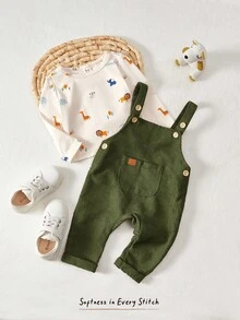 Cozy Pixies 2 Stücke Set für Babyjungen mit Cartoon Motiv, bestehend aus Langarm Top mit Rundhalsausschnitt und Latzhose