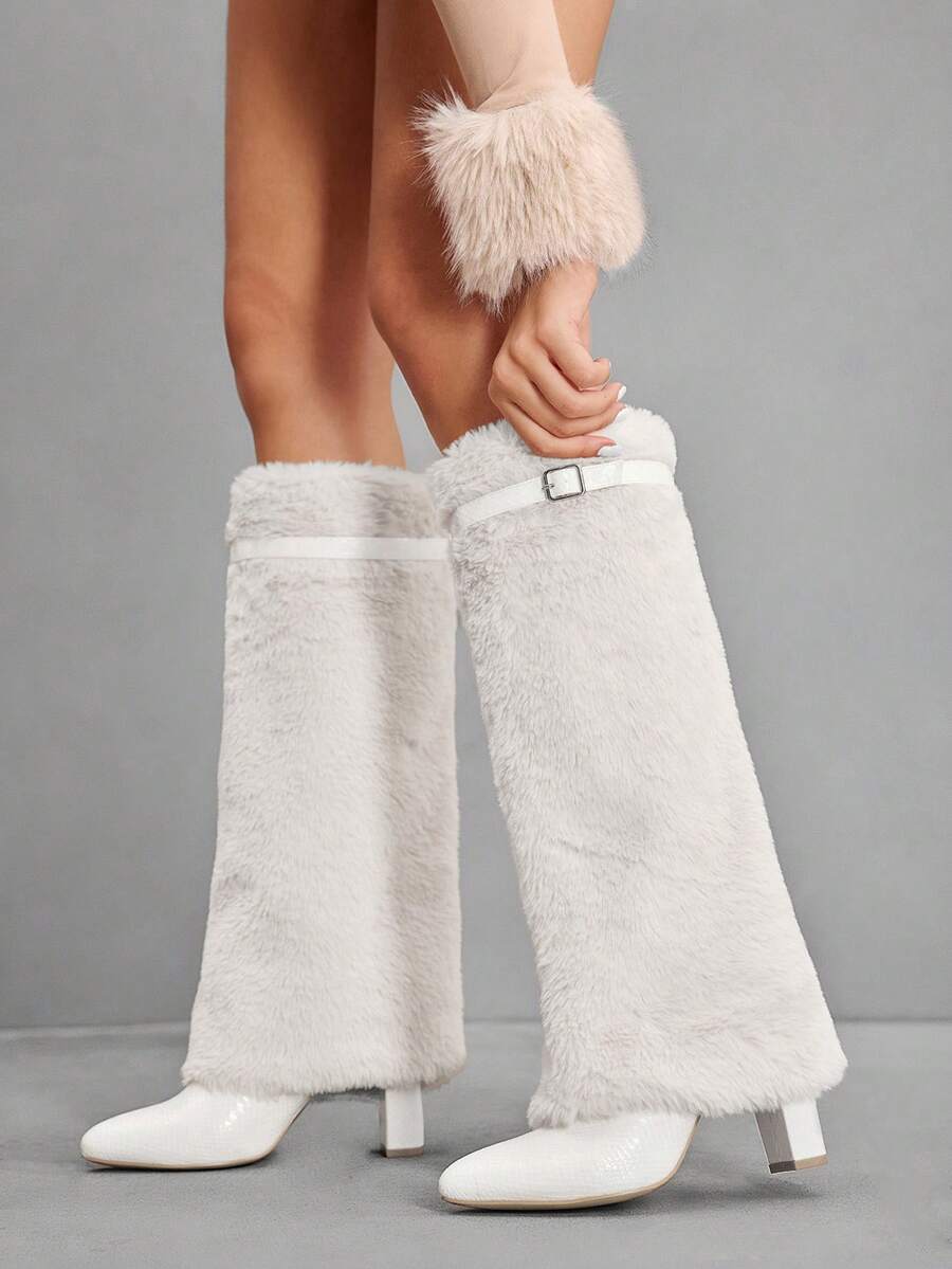 CUCCOO SZL Women's Fashionable Y2K Furry Long Boots For Winter For Christmas - White - View 1