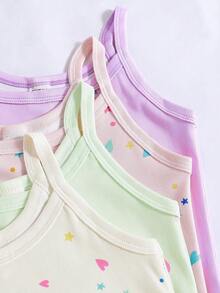 4件套女童可爱花卉、心形和星星印花吊带背心内衣套装
