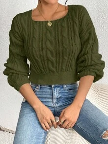 EMERY ROSE Casual Solid Color Square Collar Sweater, Autumn/Winter