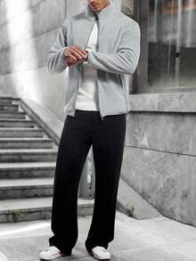 Manfinity CasualCool 男士休闲抓绒外套，浅灰色，适合通勤、秋冬季穿着。 - 薄荷綠 - 查看 3