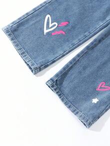 SUMWON Aesthetic Heart Star Y2K Wide Leg Jeans Girls Butterfly Denim Pants Casual Kawaii Kids Autumn Winter Fashion Pants - Medium Wash - View 4