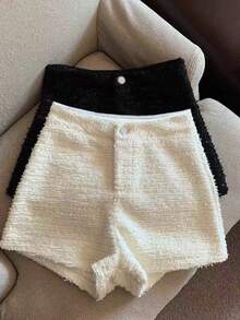 Resyla 2件套女式新款休闲纹理粗花呢面料阔腿短裤