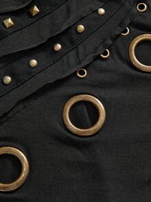 ROMWE Grunge Punk Áo thun tay cánh dơi hở vai cổ điển cỡ lớn dành cho nữ có lỗ kim loại trang trí - màu đen - Xem 4