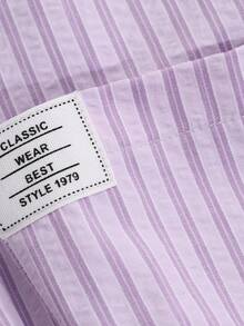 DAZY Simple Stripe Woven Label Decorated Long Sleeve Casual Top And Pants Pajama Set, Fall Winter Clothes - Purple - View 7