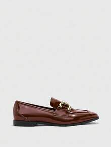 CUCCOO BIZCHIC Sepatu Loafer Wanita Ujung Persegi Warna Kopi Modis dengan Gesper Retro Nyaman Sederhana untuk Perjalanan - Coffee Brown - View 8