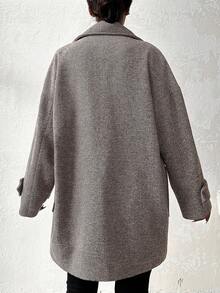 EURMUSE Women's Solid Color Double-Breasted Pocket Casual Long Sleeve Overcoat Long Coat Women Coats Long Jacket For Women Grey Jacket Classic Clothes For Women - Rust Brown - View 2