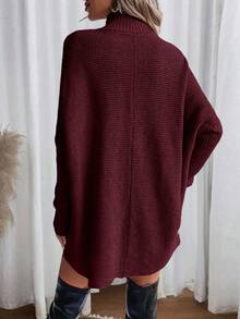 Louniche Women's Casual Solid Color Turtleneck Batwing Long Sleeve Loose Sweater, Autumn/Winter - Burgundy - View 2