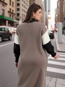 Calvaya Váy len dệt kim cổ cao tay cánh dơi thanh lịch màu sắc phong cách thu đông cho nữ cỡ lớn - Nhiều màu - Xem 2