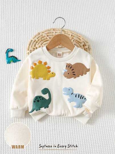 Cozy Pixies Sudadera de cuello redondo de manga larga con patrón de dinosaurio 3D de dibujos animados para bebé niño