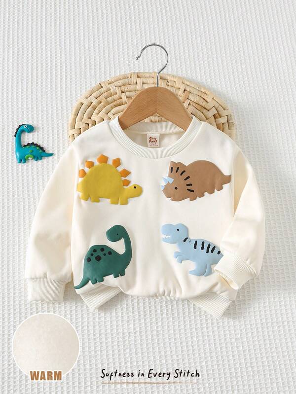 Cozy Pixies Sudadera de cuello redondo de manga larga con patrón de dinosaurio 3D de dibujos animados para bebé niño