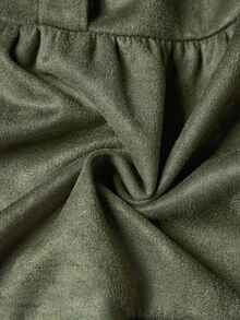 LanaWest Women's Western Bohemian Style Military Green Lapel Single-Breasted Half-Placket Loose Long Sleeve Niche Design Layered Hem Casual Vacation Mini Shirt Dress - Army Green - View 8