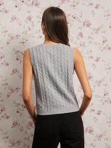 Enchnt Autumn/Winter Romantic Women's Casual Grey V-Neck Versatile Knit Vest,  Sweet&Elegant&Fashionable For Vacation&Date&Holiday&Birthday&Party&Graduation&Wedding Guest&Office&Going Out,Back To School,Fall Sweaters For Women,Autumn Clothes - Light Grey - View 6