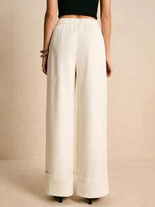 Poéselle Women's White High Waist Pleated Wide Leg Loose Casual Pants,Women's Loose-Fit Dress Pants,Legant Women's Pants,Simple And Chic Suitable For Daily Wear, Going Out,Commuting,Fall/Winter - Apricot - View 3