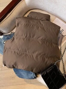 SHEIN Frenchy Áo khoác nữ dáng dài cổ đứng ấm áp, có khóa kéo, lót bông, thích hợp mặc mùa thu đông, áo khoác mùa đông cho nữ, áo khoác Giáng sinh cho nữ, áo khoác Năm mới cho nữ, áo khoác Lễ Tạ ơn cho nữ, áo màu nâu cho nữ, áo khoác mùa đông màu nâu cho nữ, áo khoác nữ dáng ngắn thường ngày cho nữ. - Cà phê nâu - Xem 2