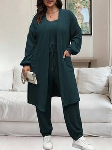 Vionelle 大码休闲纯色连体裤两件套 - 深色水洗藍 - 查看 8