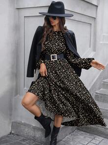 SHEIN LUNE 豹纹长袖收腰连衣裙，秋冬 - 彩色 - 查看 6