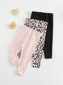 Cozy Pixies 3件套女婴情人节心形豹纹针织柔软松紧腰打底裤套装 - 粉色 - 查看 4