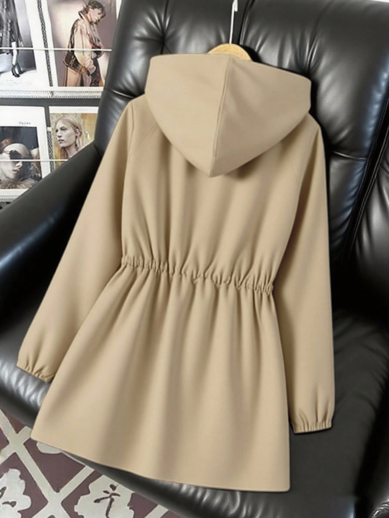 معطف كاجوال مقنع بخصر مربوط مناسب للفتيات المراهقا...