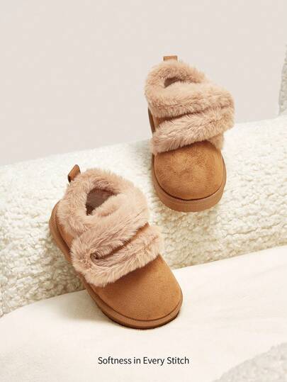 Cozy Pixies 1 双驼色仿皮毛钩环平底休闲舒适保暖内衬靴，适合冬季日常穿着