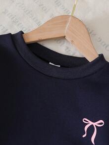 2pcs/Set Young Girls Sweet Style Round Neck Sweatshirt With Pink Bow Print & Casual Pants, Autumn/Winter Fall - Royal Blue - View 7