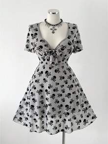 Sunspun Vestido corto con estampado de calavera de estilo punk a la moda