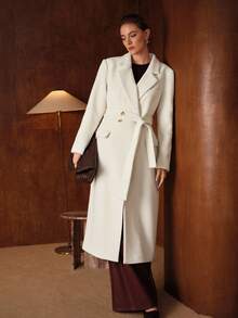 MOTF PREMIUM AUTUMN/WINTER WOOL BELTED LONG OVERCOAT - White - View 5
