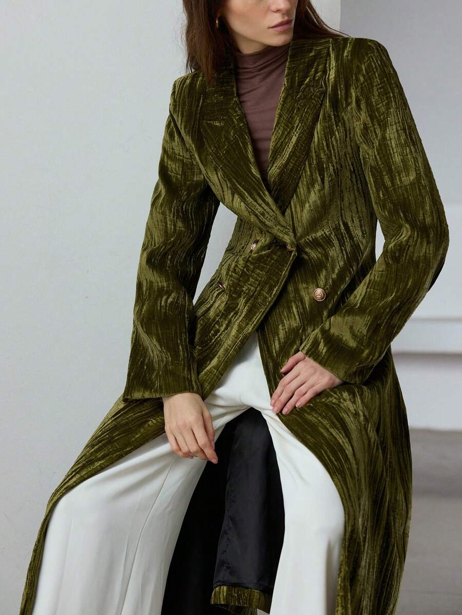 Aveloria Modichic 纹理天鹅绒缺口领通勤时尚长夹克 - 彩色 - 查看 1