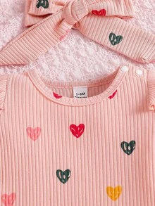 SHEIN 女婴舒适印花连体衣，夏季 - 粉色 - 查看 4