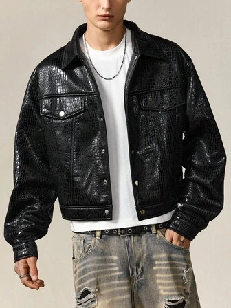 Street Life Veste ample à simple boutonnage avec texture de faux crocodile pour homme, pour l'automne