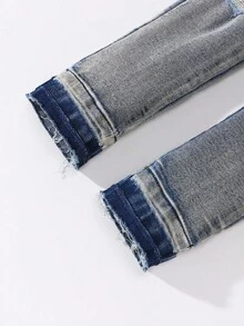 SUMWON Boys Distressed Denim Jeans Classic Ripped Design Elastic Waistband Casual Play Pants Fashion Comfort Bottoms Fall Winter Everyday Wear - Blue - View 4