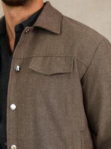 Manfinity Homme Men's Casual Button-Front Drop Shoulder Overcoat For Autumn Fieldstone Shirt Men Overshirt Men Shacket - Mocha Brown - View 4