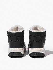 JNSQ 1 Paar Jungen Schwarze Klettverschluss Flache Lässig Bequeme Warme Fleece Schneestiefel, geeignet für winterliche Outdoor-Aktivitäten im Alltag