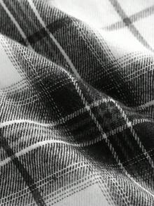 SHEIN 少女宽松拼接黑白格子休闲裤 - 黑與白 - 查看 4