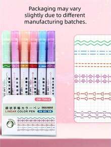 6pcs Highlighter Pen Notebook Curve Pen Roller Flower Pen Double-Head Printing Contour Pen Creative Wave Flower Ball Pen Back To School
