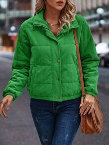 SHEIN LUNE Snap Button Up Padded Padded Coat Clothes Winter - Green - View 5