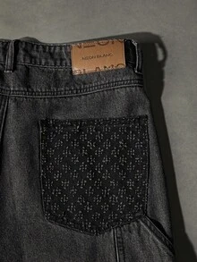 NEON BLANC Men's Loose Fit Pocketed Wide Leg Casual Jeans - Black - View 6